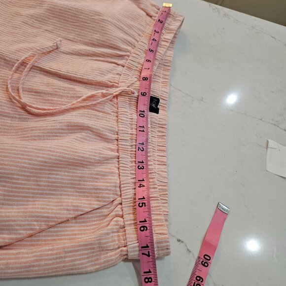 J. Crew Linen Blend Capris Pants Size 14 Striped Pull-On Drawstring Peach - Picture 8 of 10